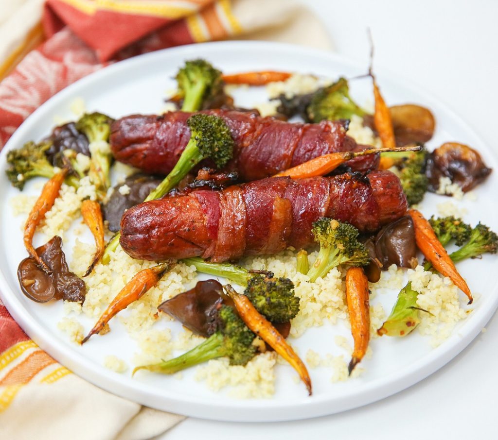 Pomegranate BBQ Bacon Wrapped Sausages | Joodie the Foodie